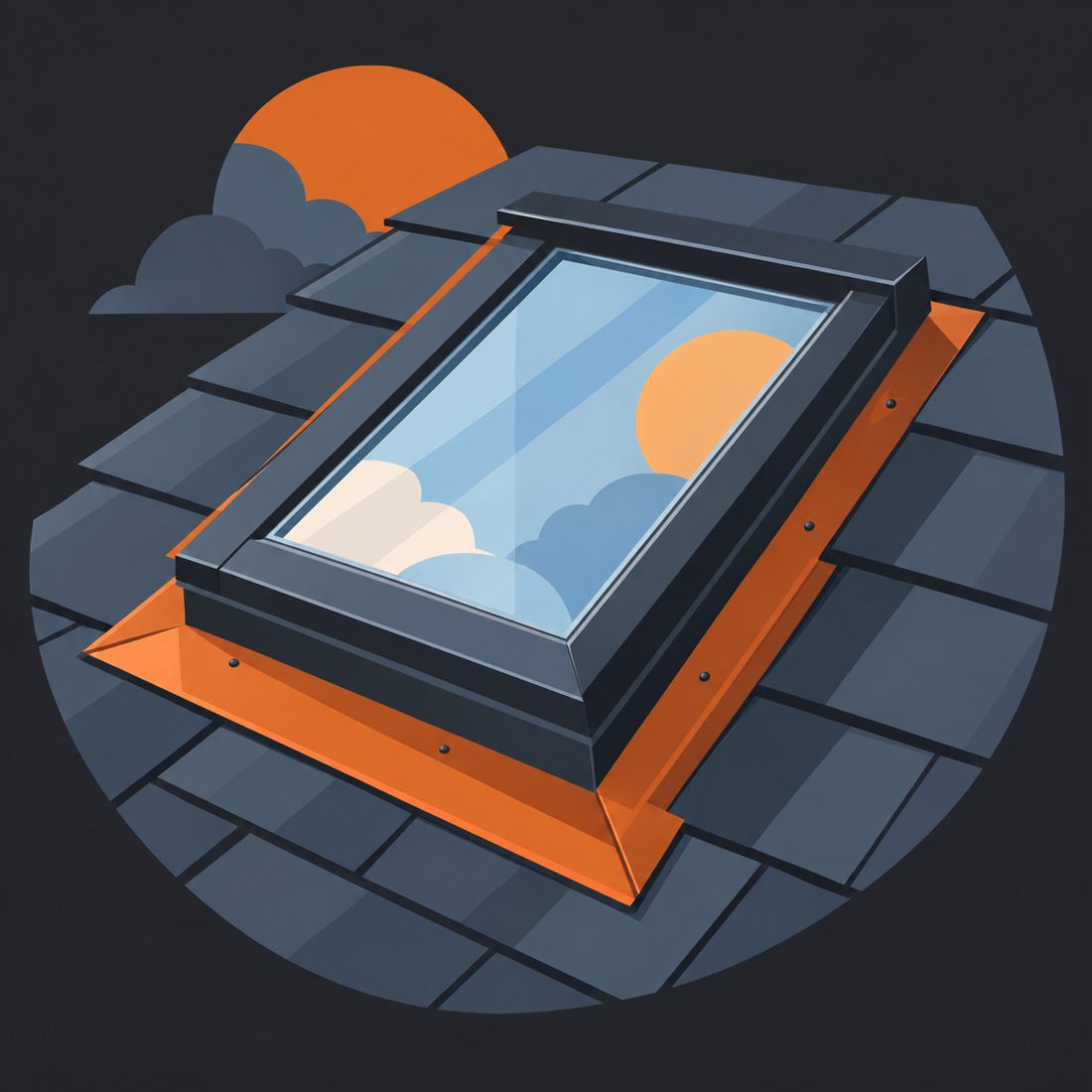 Illustration of a skylight with flashing for a Waterloo, IA home