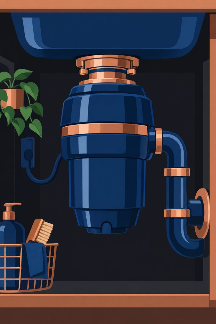 Illustration of a garbage disposal under a sink for a Dayton, OH home